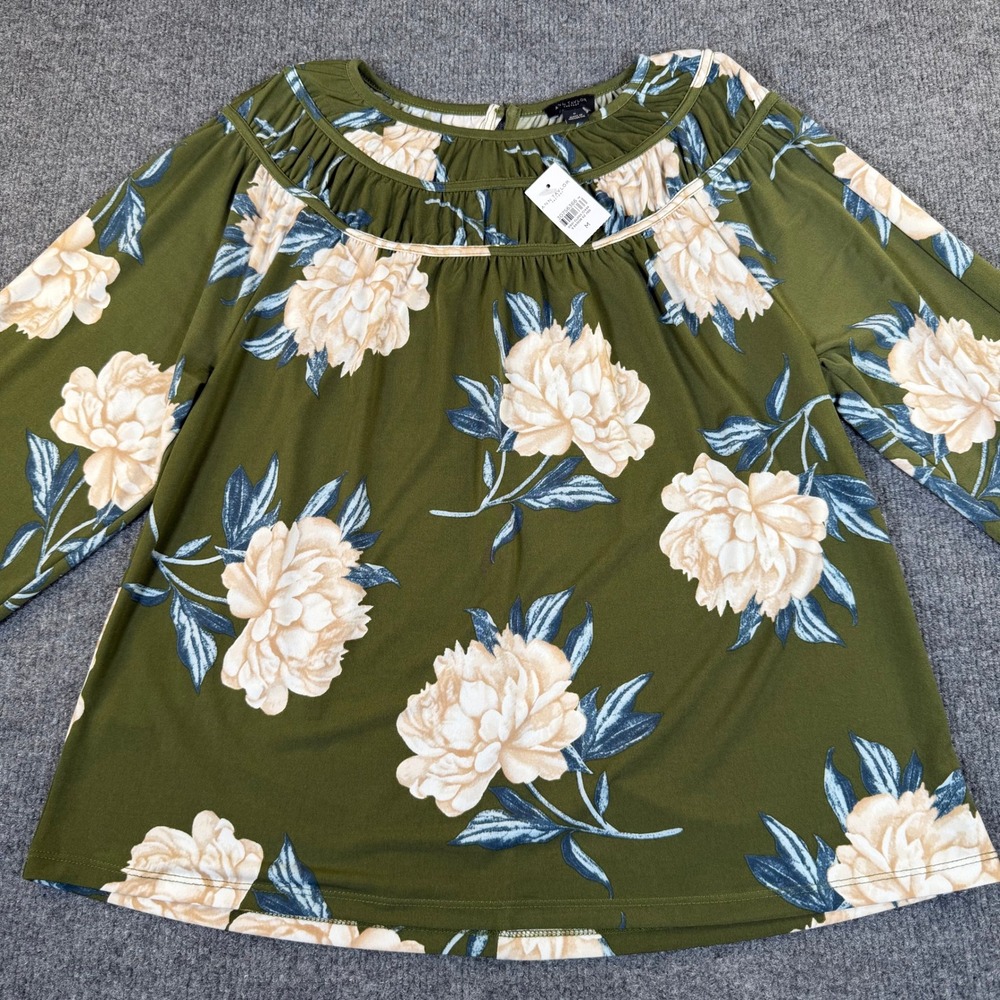 Ann Taylor‎ Factory Green Floral Peony Blouse New Top Womens Medium New #3136